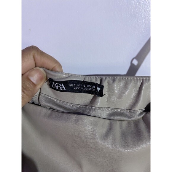 Zara Jumpsuit Small Beige Faux Leather Adjustable Straps Party Summer Tan - Picture 7 of 16